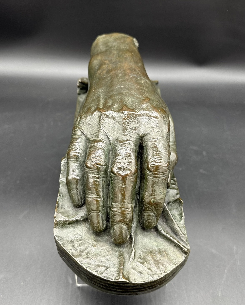 Sculpture Depicting A Hand – Patinated Bronze, Early 1900s-photo-2