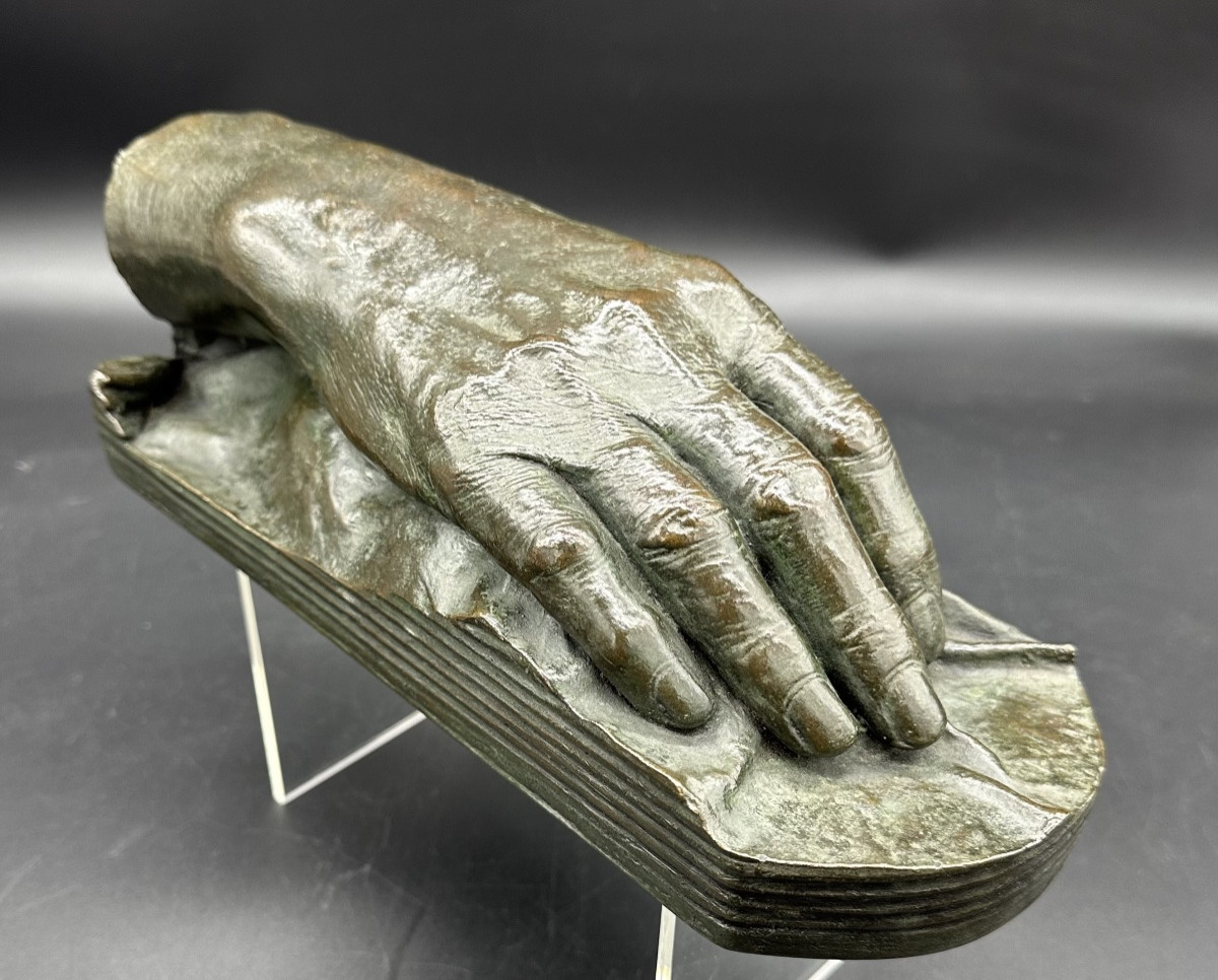 Sculpture Depicting A Hand – Patinated Bronze, Early 1900s-photo-3