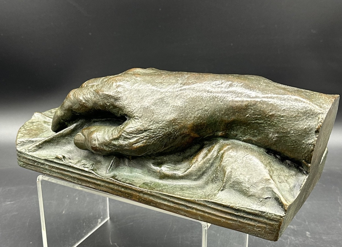 Sculpture Depicting A Hand – Patinated Bronze, Early 1900s-photo-2