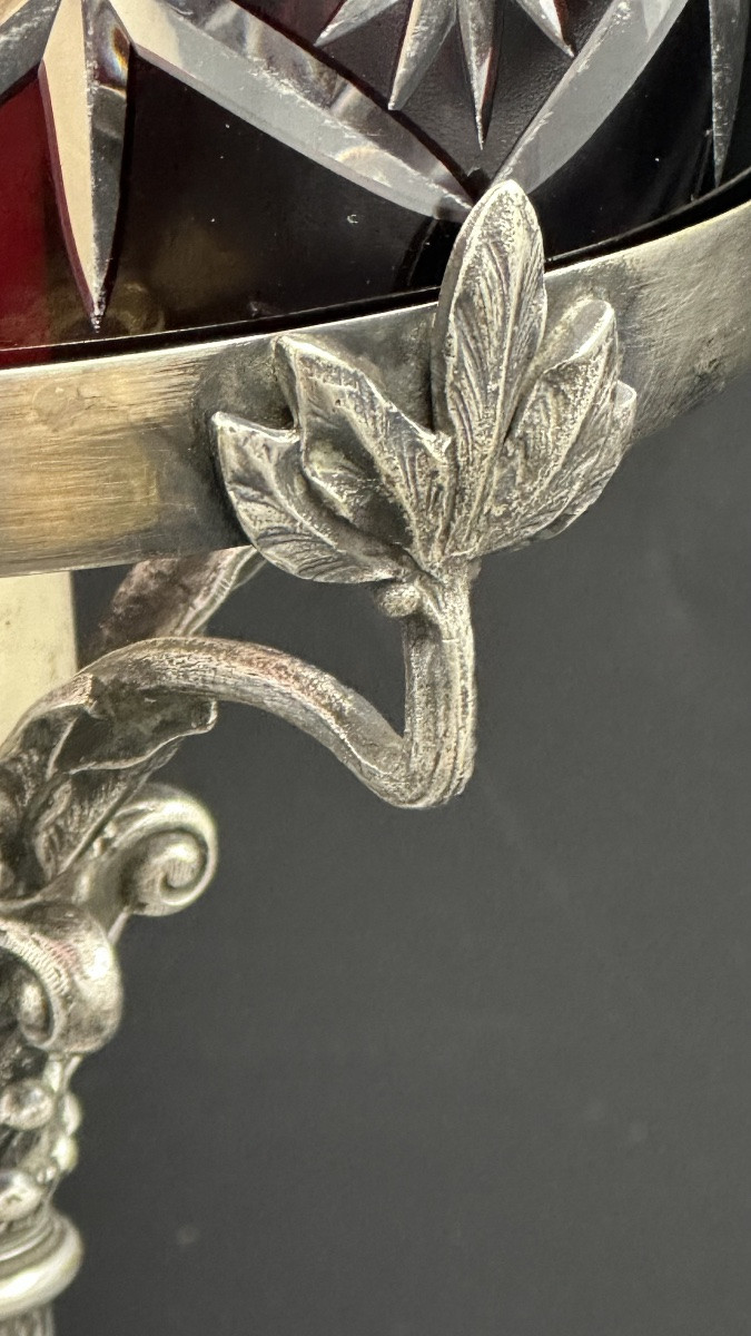 Bohemian Cut Crystal And Silver-plated Metal Table Lamp, Early 20th Century-photo-4