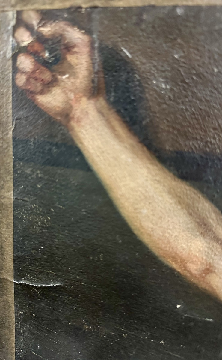 Painting Depicting Christ Crucified, Oil On Canvas, European Painting, 19th Century.-photo-3