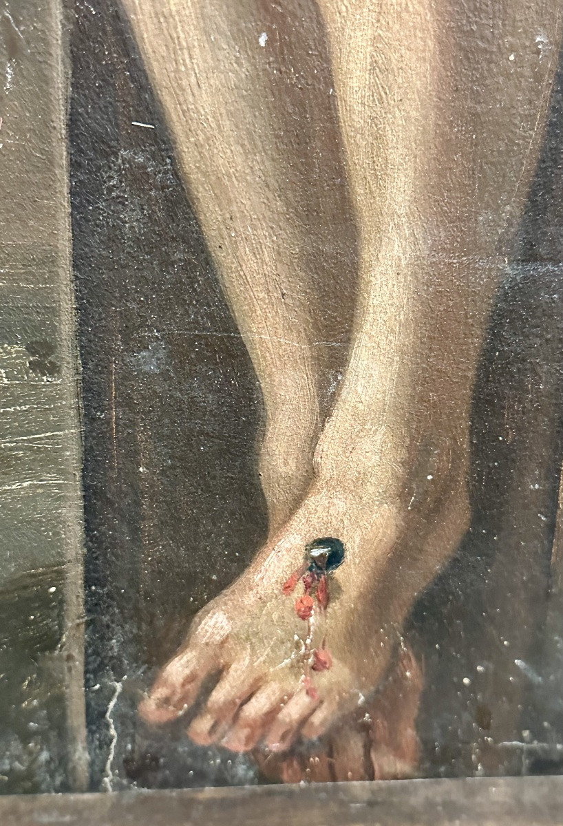 Painting Depicting Christ Crucified, Oil On Canvas, European Painting, 19th Century.-photo-4