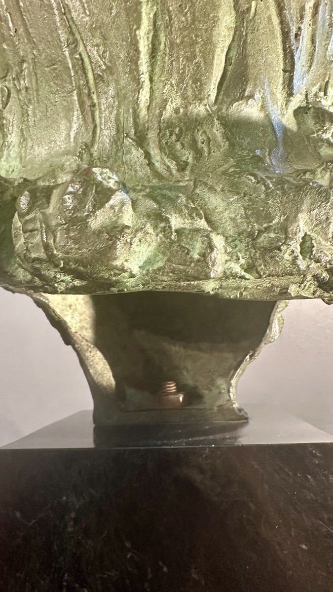 Patinated Bronze Female Face Sculpture, Signed Rocchi 1942.-photo-7