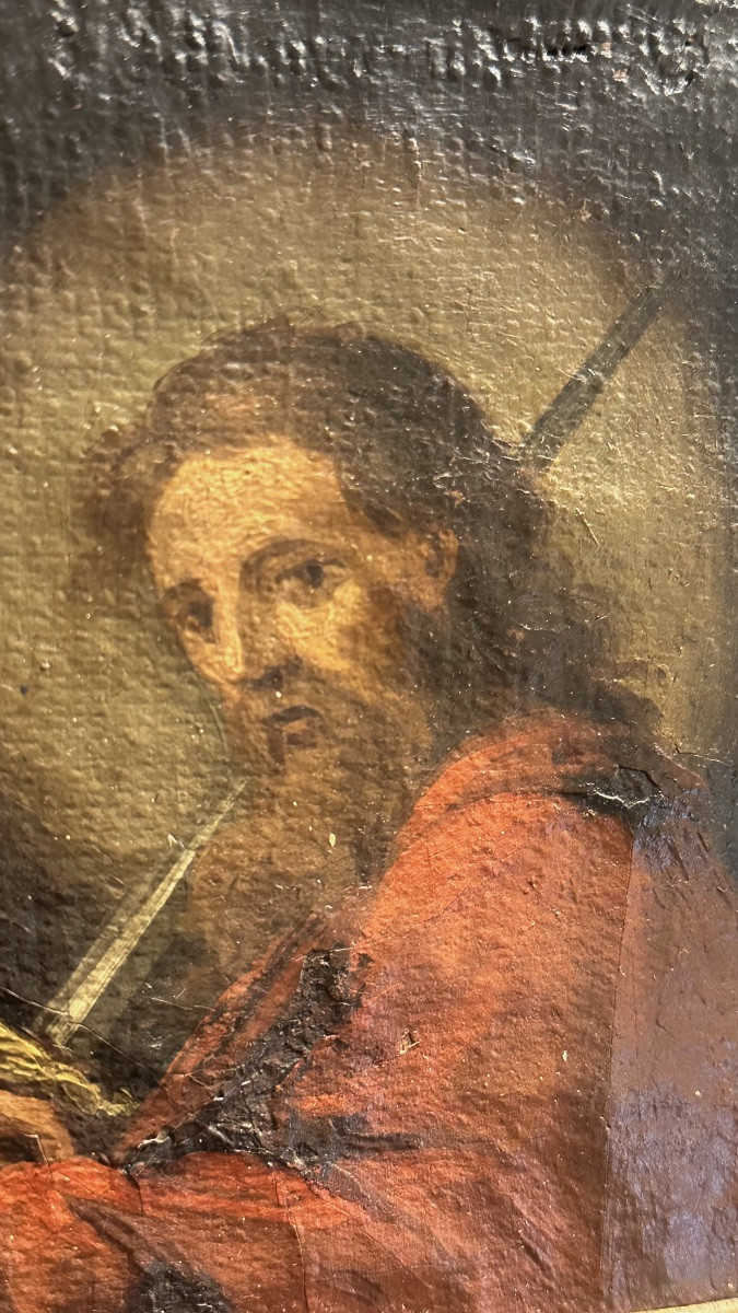 Huile sur toile représentant un saint à l'épée, « Saint Paul » - XVIIIe siècle-photo-2