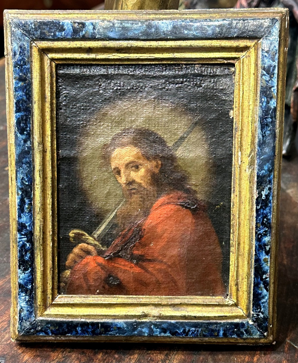 Huile sur toile représentant un saint à l'épée, « Saint Paul » - XVIIIe siècle