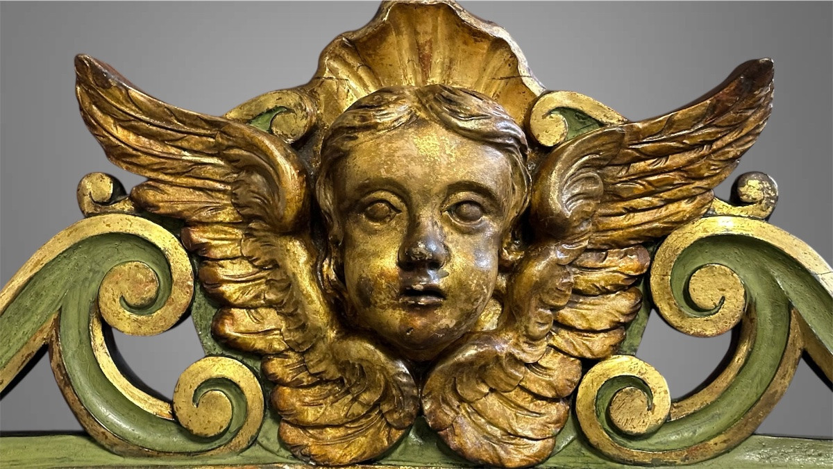 Paire de panneaux décoratifs à têtes de chérubins ailés. Italie, XIXe siècle.-photo-3
