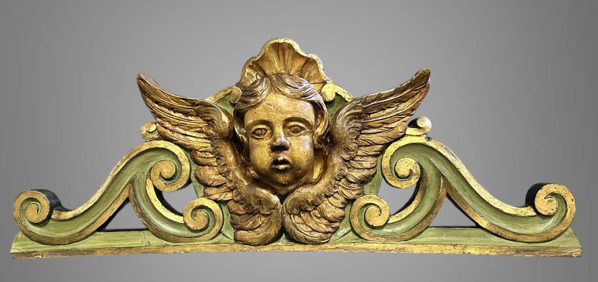 Paire de panneaux décoratifs à têtes de chérubins ailés. Italie, XIXe siècle.-photo-4