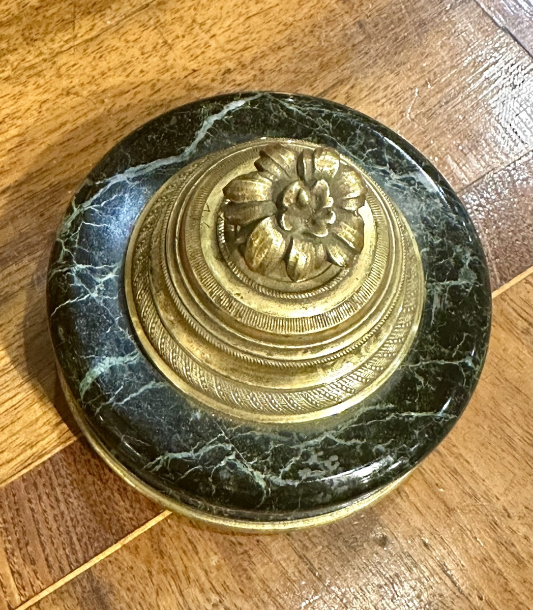 Encrier de bureau en bronze doré et marbre vert - XIXe siècle. France,  XIXe siècle -photo-4