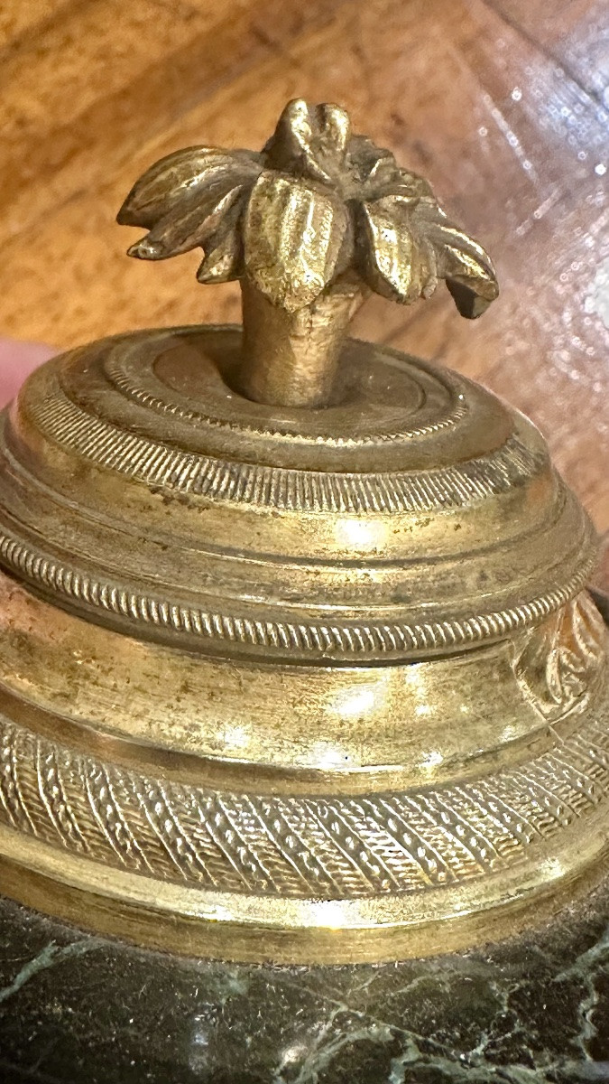 Encrier de bureau en bronze doré et marbre vert - XIXe siècle. France,  XIXe siècle -photo-1