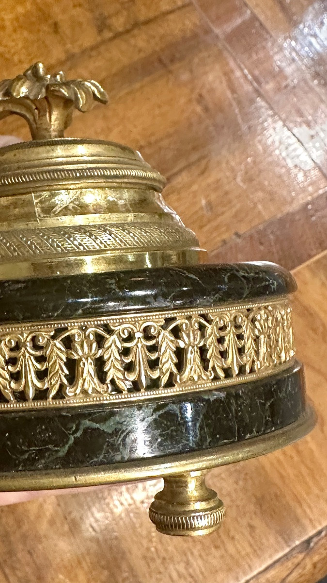 Encrier de bureau en bronze doré et marbre vert - XIXe siècle. France,  XIXe siècle -photo-2