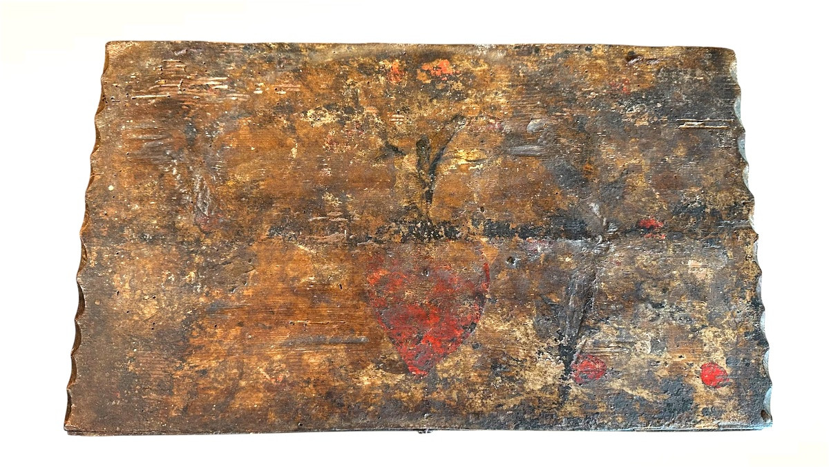 Coffret/caisse ancien en bois peint à la main – XVIIe siècle-photo-3