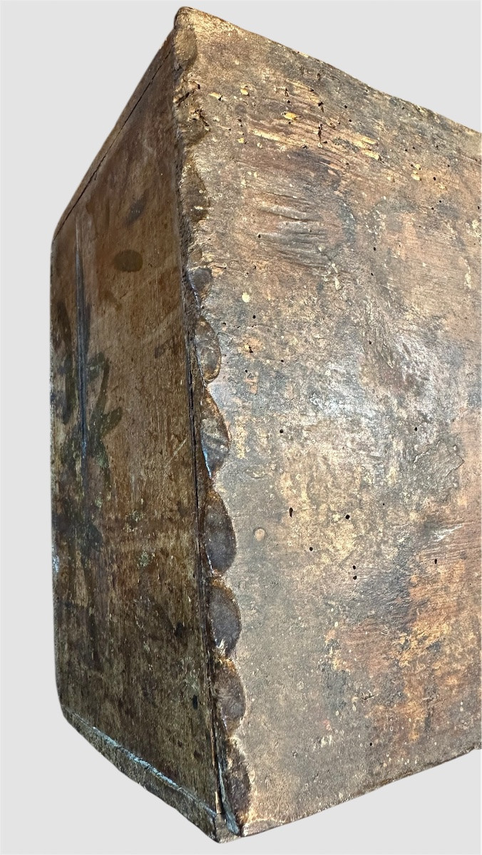 Coffret/caisse ancien en bois peint à la main – XVIIe siècle-photo-6