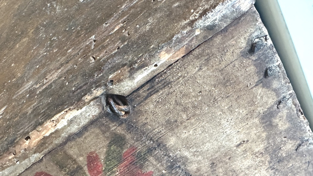 Coffret/caisse ancien en bois peint à la main – XVIIe siècle-photo-8