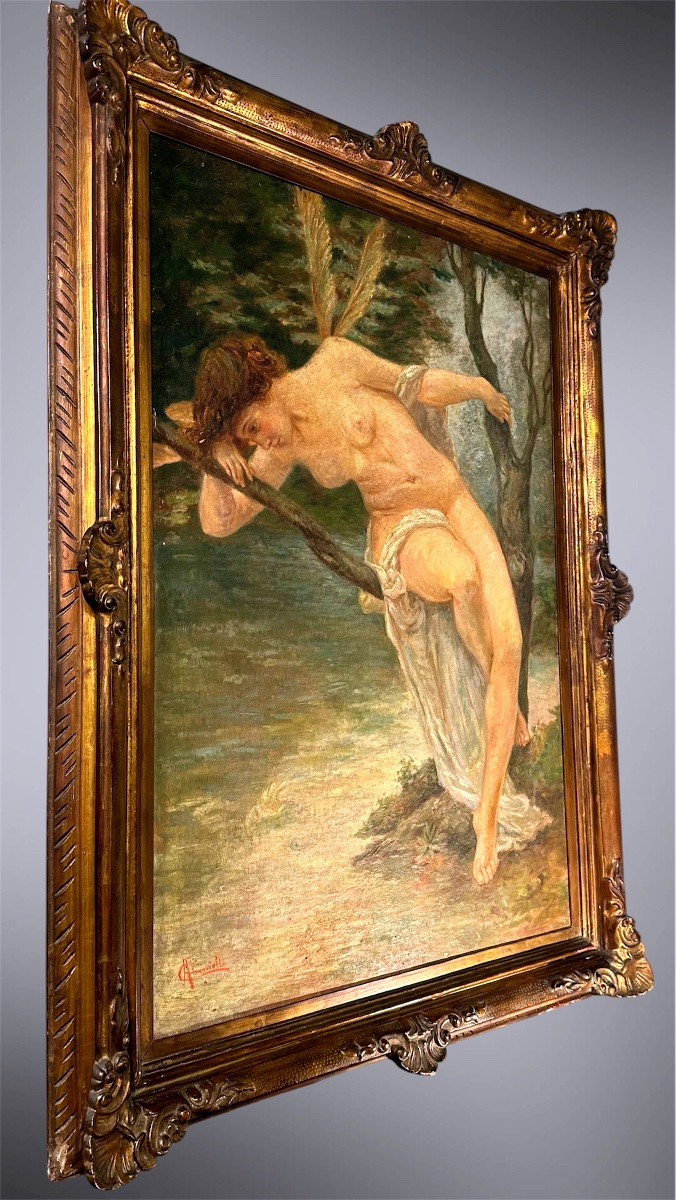 Huile sur toile « La Femme Libellule » - A. Carnielli (signée) - XIXe siècle-photo-2