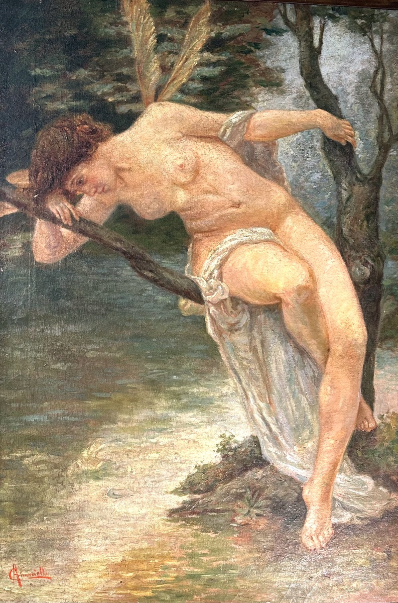 Huile sur toile « La Femme Libellule » - A. Carnielli (signée) - XIXe siècle-photo-3