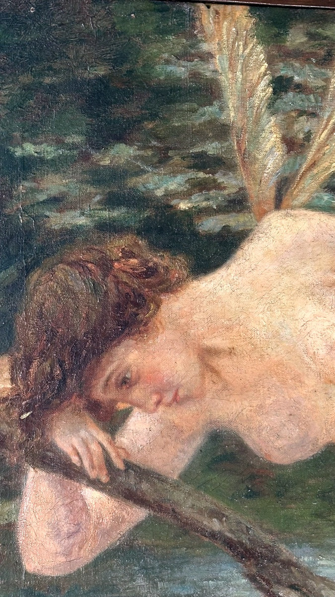 Huile sur toile « La Femme Libellule » - A. Carnielli (signée) - XIXe siècle-photo-4