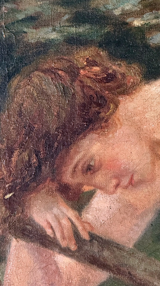 Huile sur toile « La Femme Libellule » - A. Carnielli (signée) - XIXe siècle-photo-1