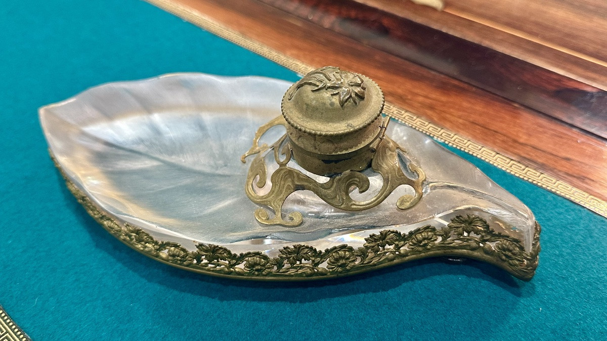 Encrier en cristal et bronze – Fin XIXe/Début XXe siècle-photo-2