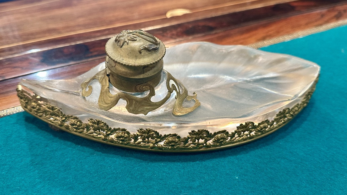 Encrier en cristal et bronze – Fin XIXe/Début XXe siècle-photo-3