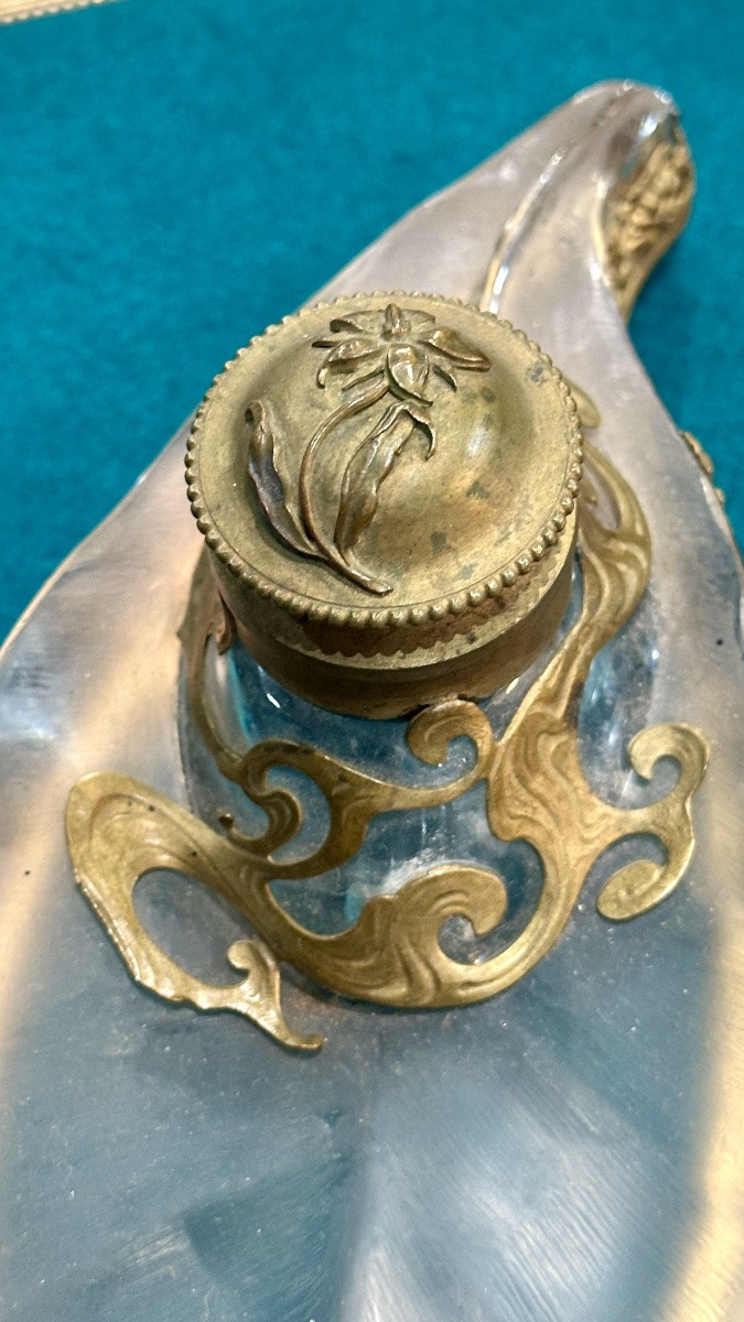 Encrier en cristal et bronze – Fin XIXe/Début XXe siècle-photo-1