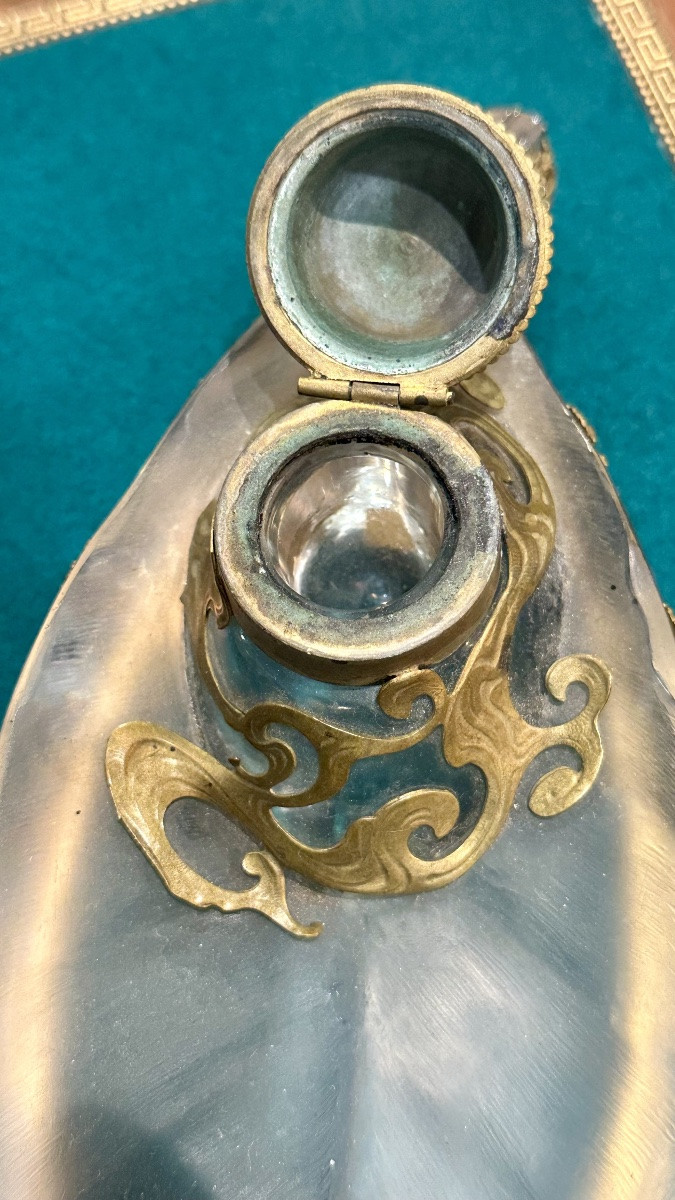 Encrier en cristal et bronze – Fin XIXe/Début XXe siècle-photo-2