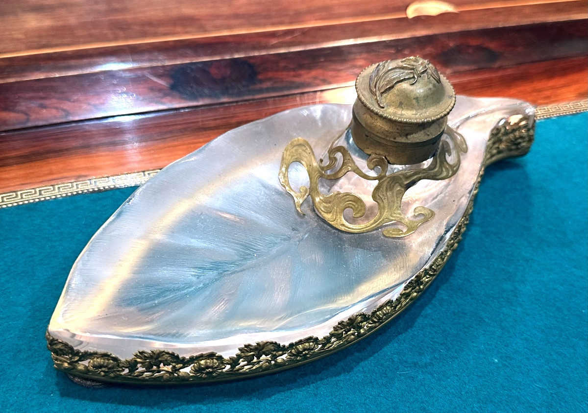 Encrier en cristal et bronze – Fin XIXe/Début XXe siècle