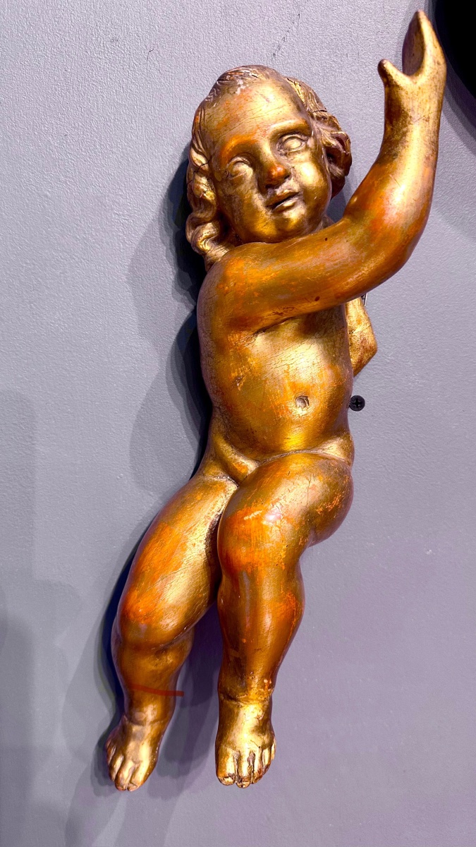 Paire de chérubins, anges sculptés et dorés - XIXe siècle-photo-2