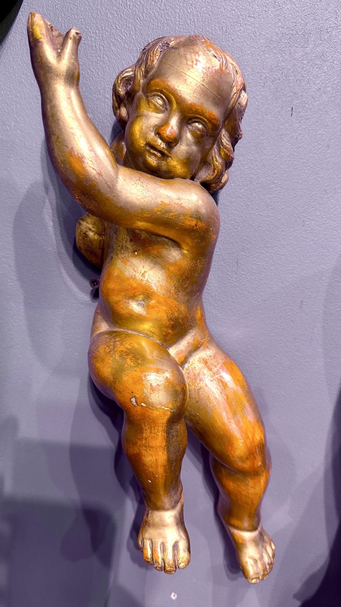 Paire de chérubins, anges sculptés et dorés - XIXe siècle-photo-3