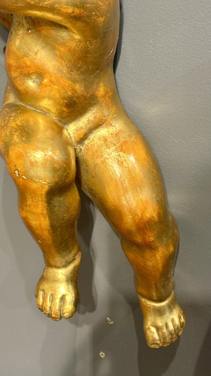 Paire de chérubins, anges sculptés et dorés - XIXe siècle-photo-4