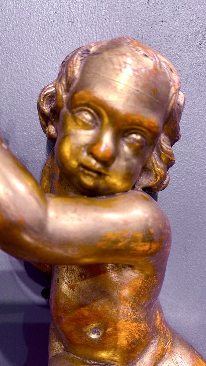 Paire de chérubins, anges sculptés et dorés - XIXe siècle-photo-1