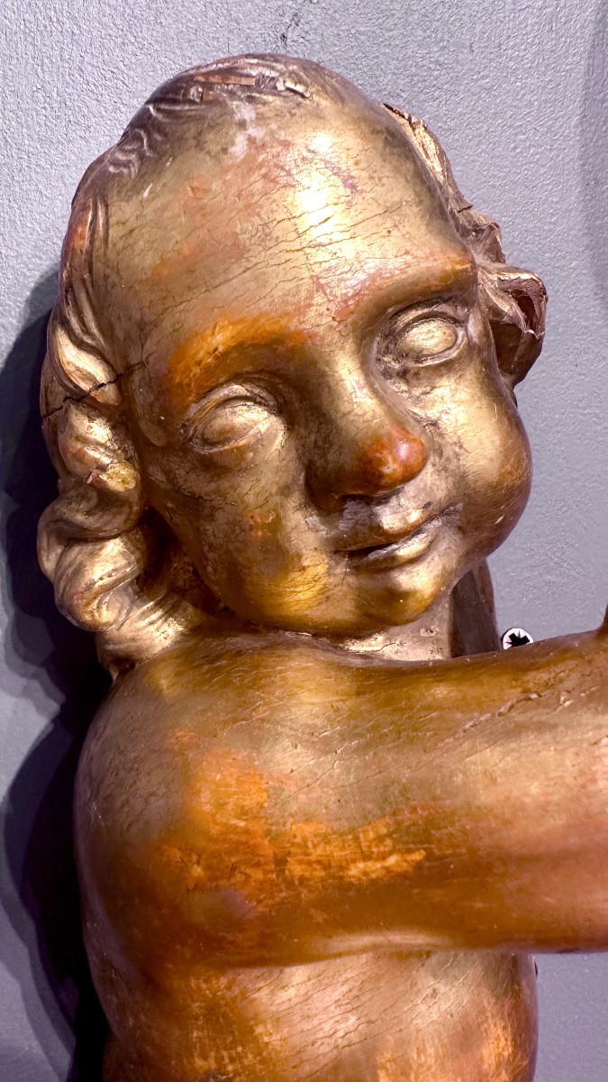 Paire de chérubins, anges sculptés et dorés - XIXe siècle-photo-2