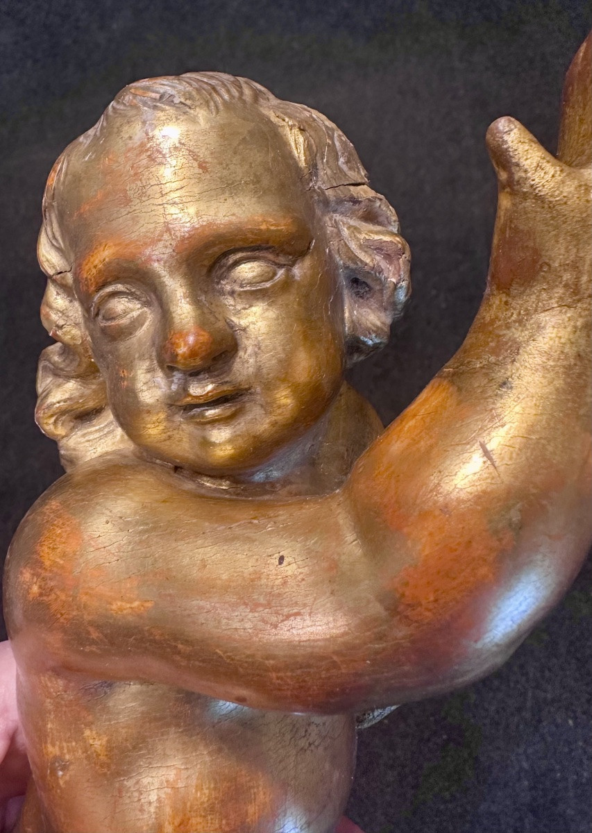 Paire de chérubins, anges sculptés et dorés - XIXe siècle-photo-3