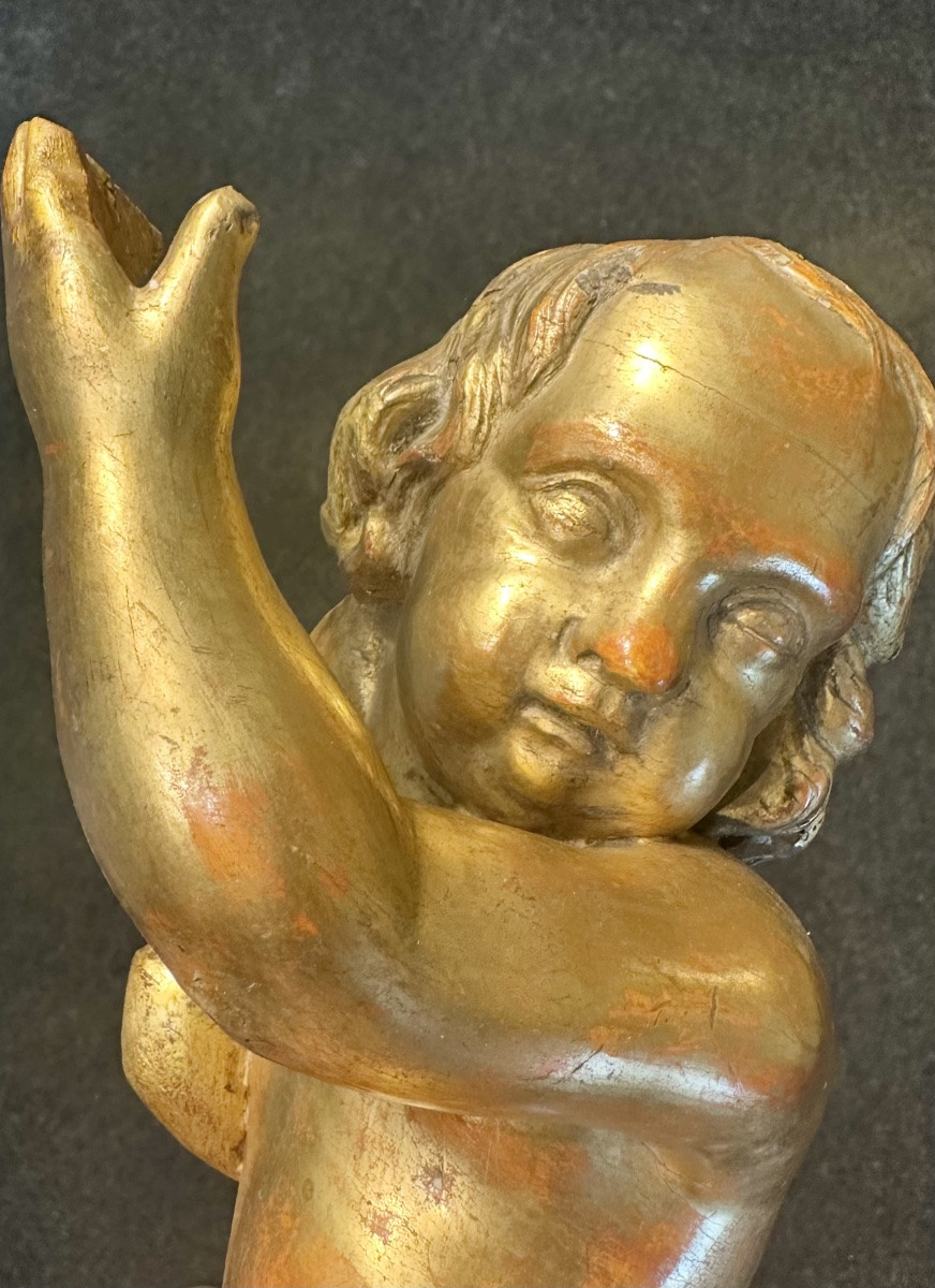 Paire de chérubins, anges sculptés et dorés - XIXe siècle-photo-4