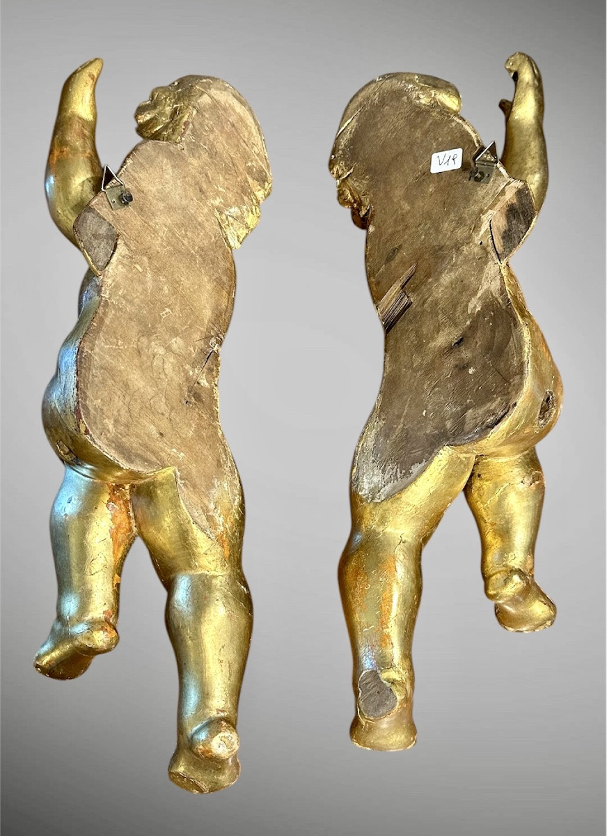 Paire de chérubins, anges sculptés et dorés - XIXe siècle-photo-7