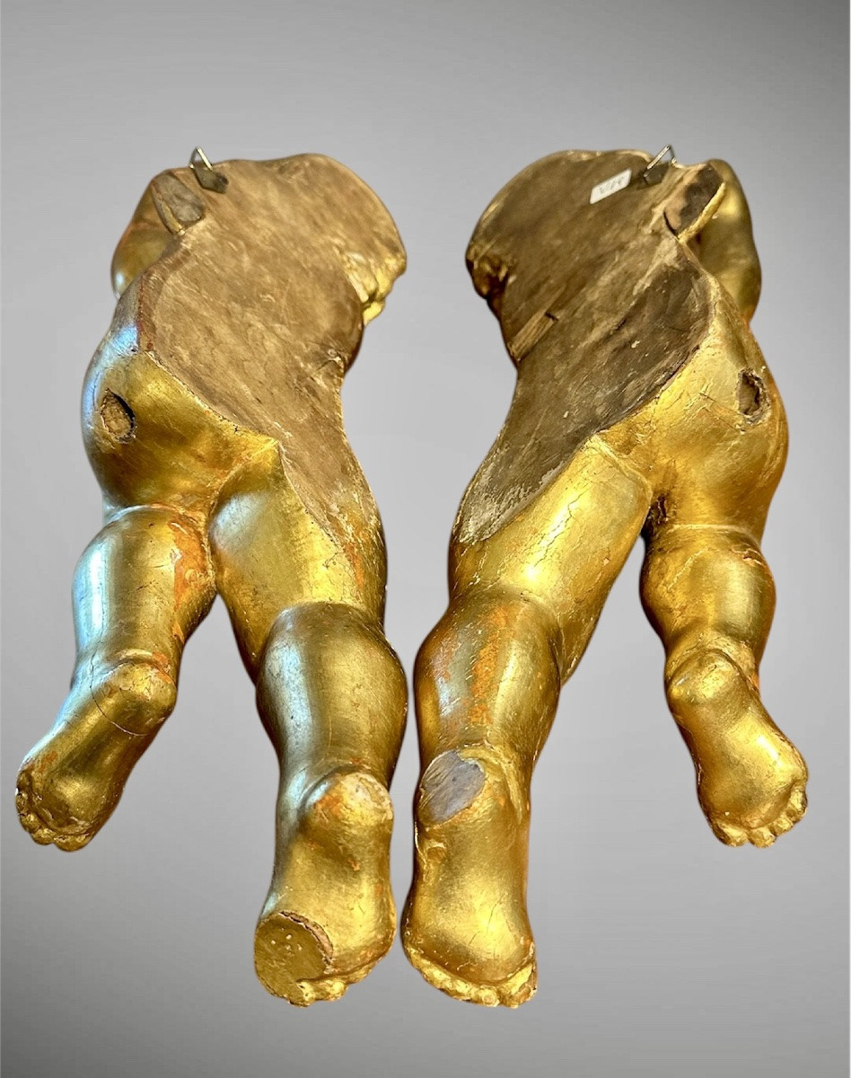 Paire de chérubins, anges sculptés et dorés - XIXe siècle-photo-8