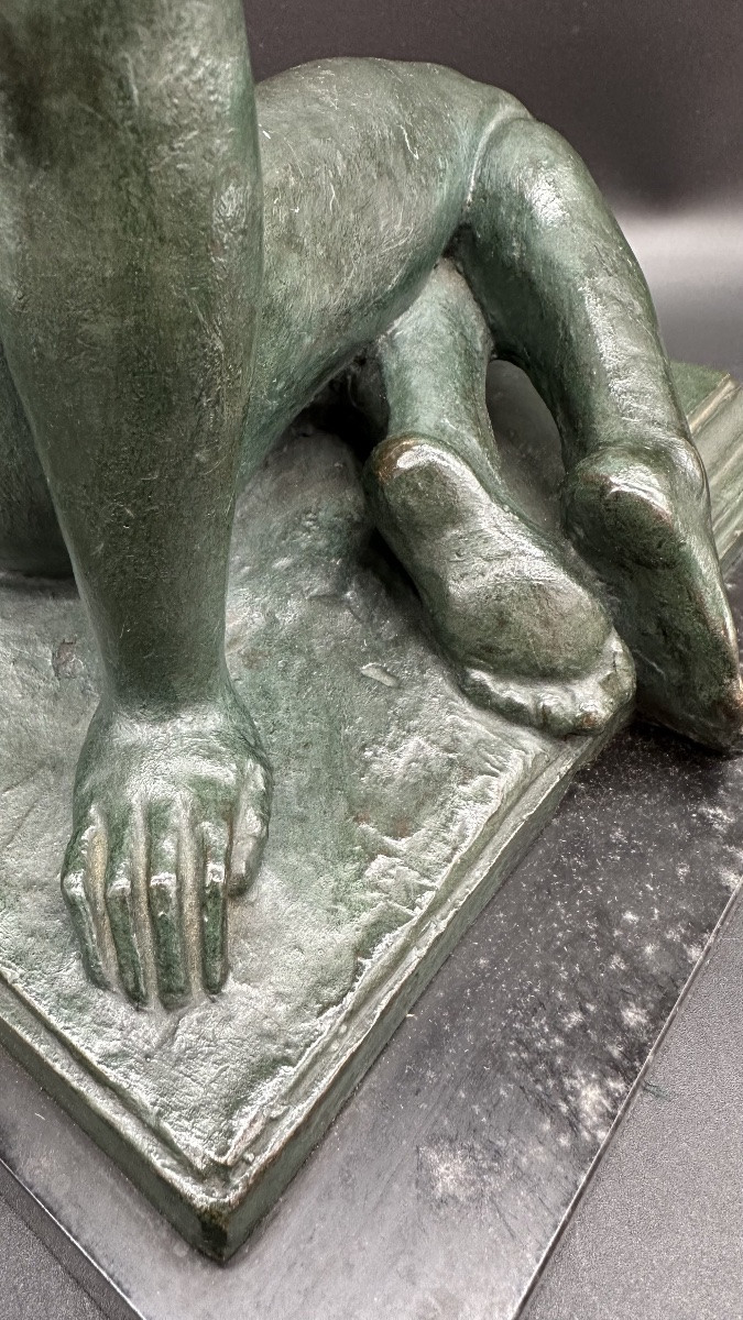 Bronze Female Sculpture, Signed Pavesi - Art Deco-photo-2