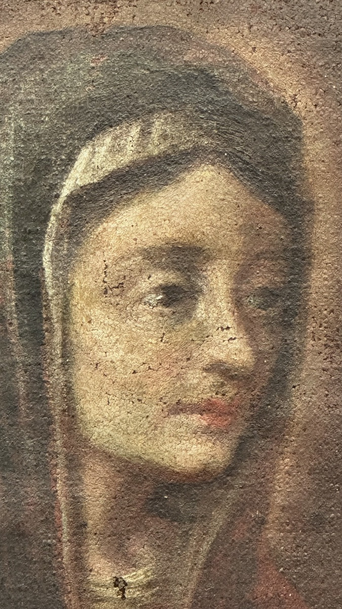 Painting "madonna In Prayer" – Oil On Canvas – Italian School, 18th Century.-photo-2