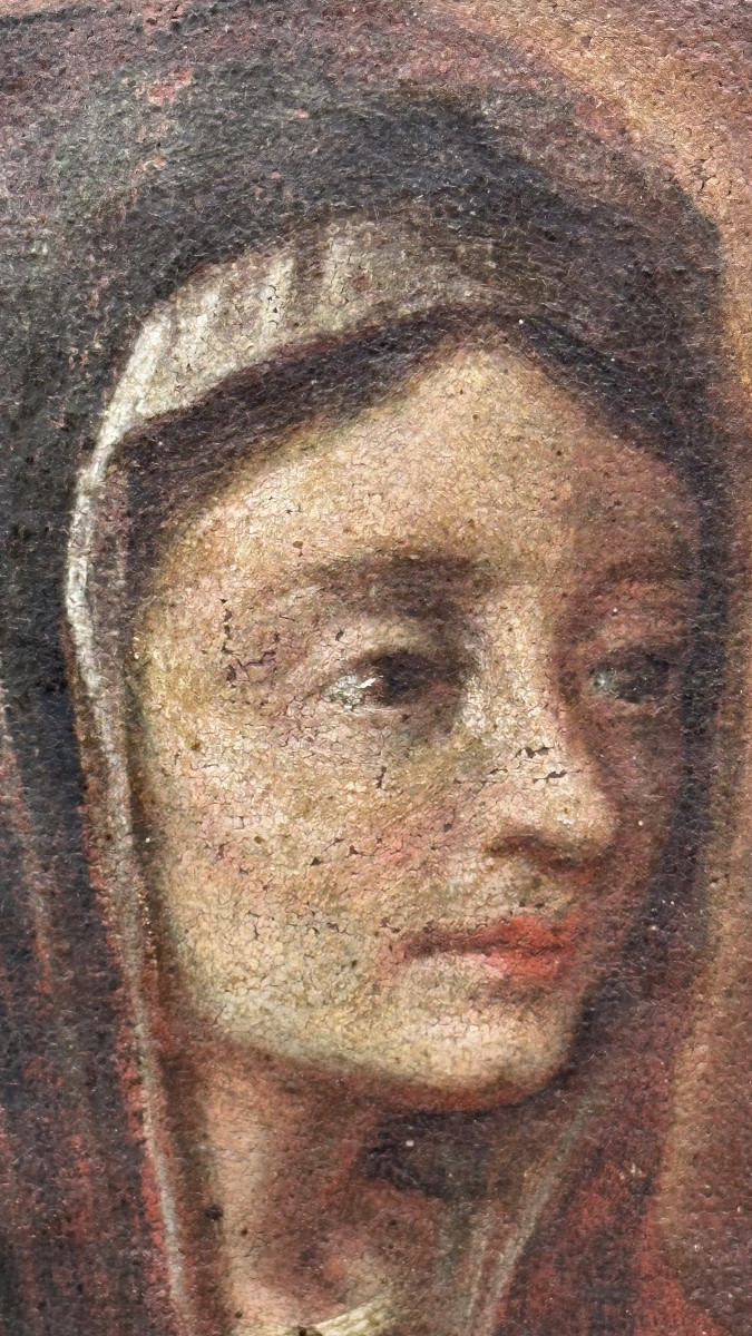 Painting "madonna In Prayer" – Oil On Canvas – Italian School, 18th Century.-photo-3