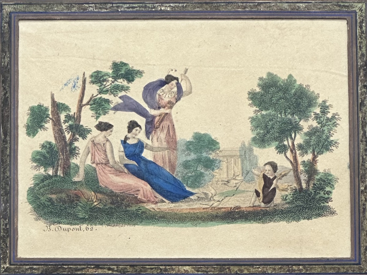 Gravure coloriée « Diane et Cupidon » - Néoclassique-photo-2