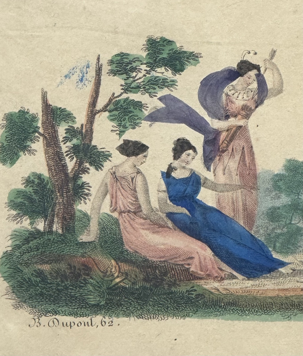 Gravure coloriée « Diane et Cupidon » - Néoclassique-photo-3