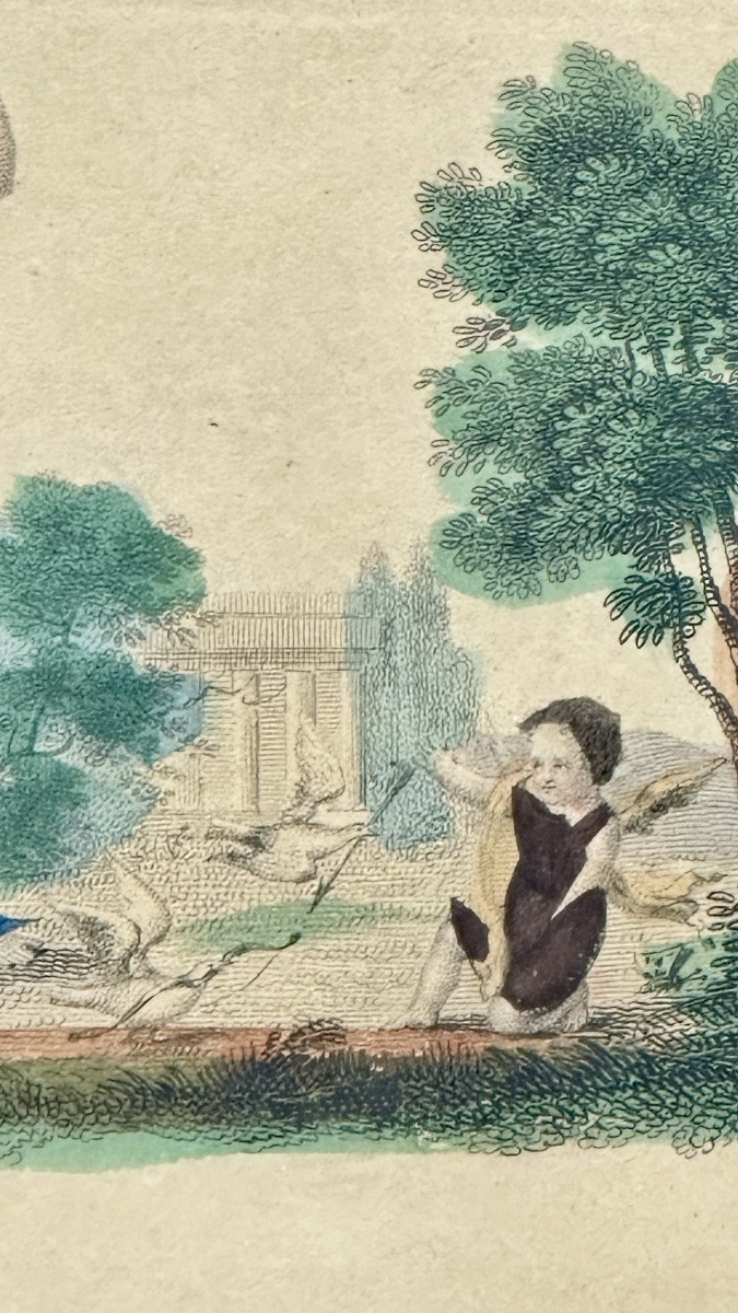 Gravure coloriée « Diane et Cupidon » - Néoclassique-photo-4