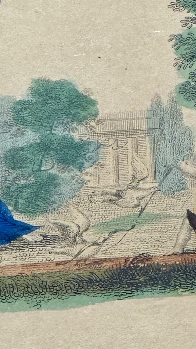 Gravure coloriée « Diane et Cupidon » - Néoclassique-photo-1