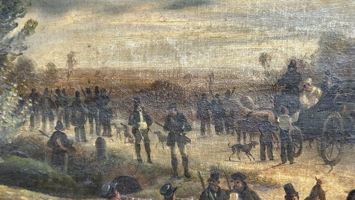 Painting "aristocratic Hunting Party" - 19th Century-photo-2