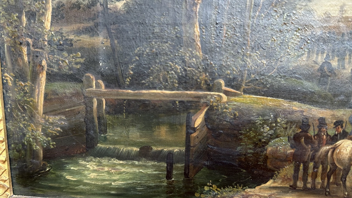 Painting "aristocratic Hunting Party" - 19th Century-photo-3