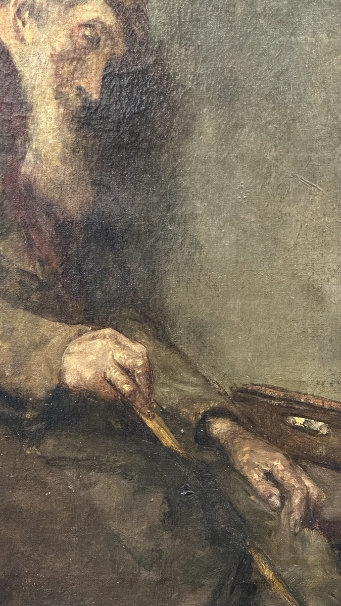 Oil Painting On Canvas – Genre Scene With Elderly Figure - 19th Century-photo-3