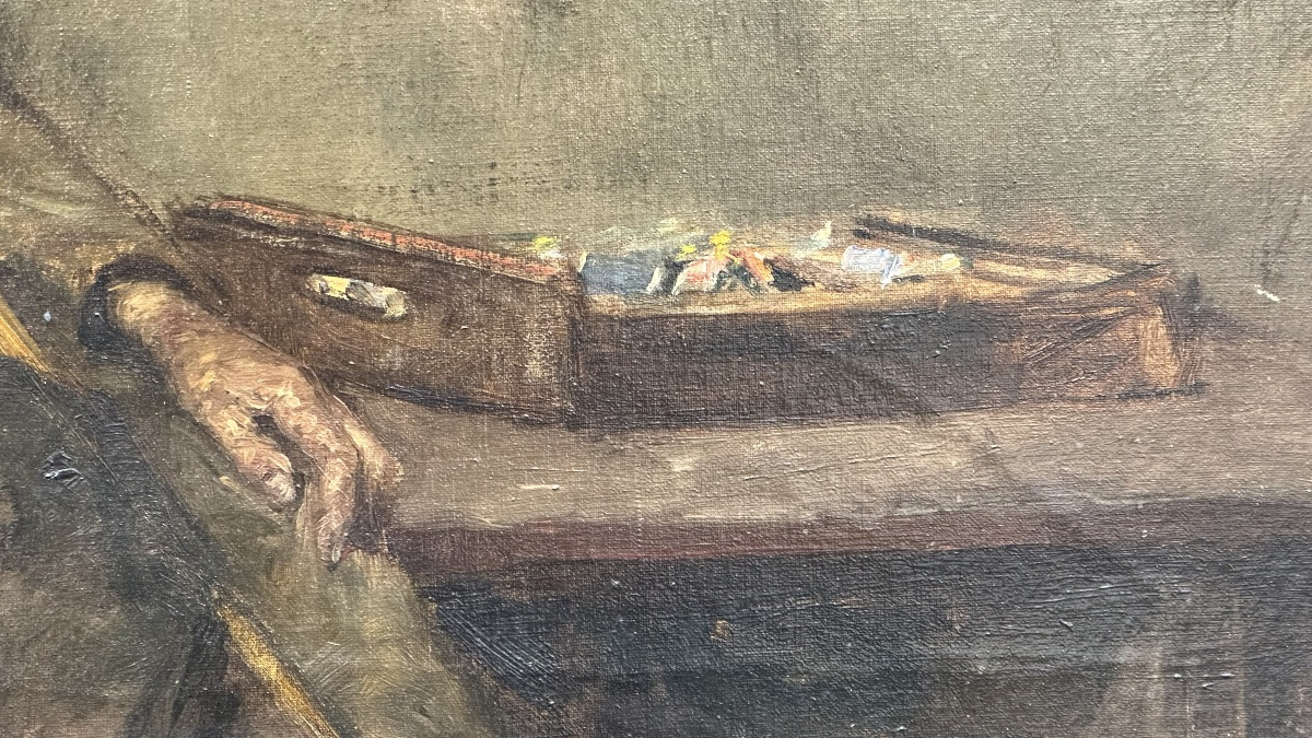 Oil Painting On Canvas – Genre Scene With Elderly Figure - 19th Century-photo-4