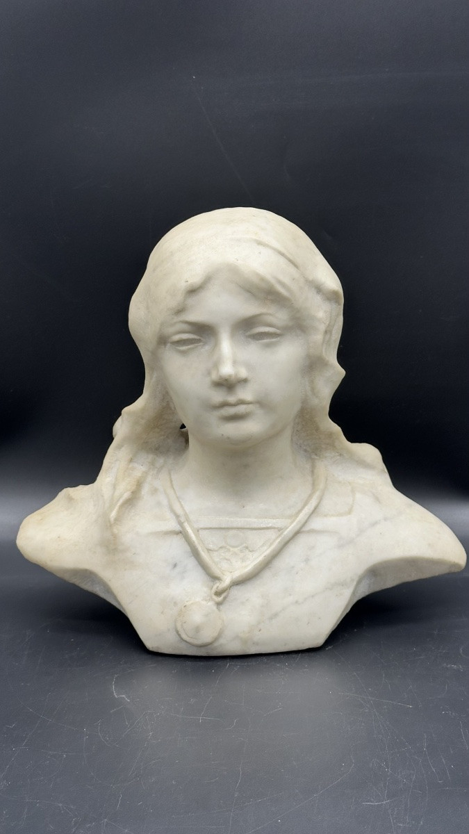 Buste en marbre « Jeune fille » (Jeanne d'Arc ?) - XIXe siècle-photo-2