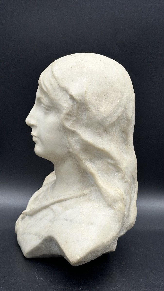 Buste en marbre « Jeune fille » (Jeanne d'Arc ?) - XIXe siècle-photo-3