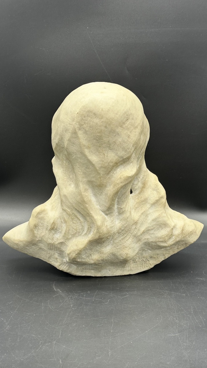 Buste en marbre « Jeune fille » (Jeanne d'Arc ?) - XIXe siècle-photo-4