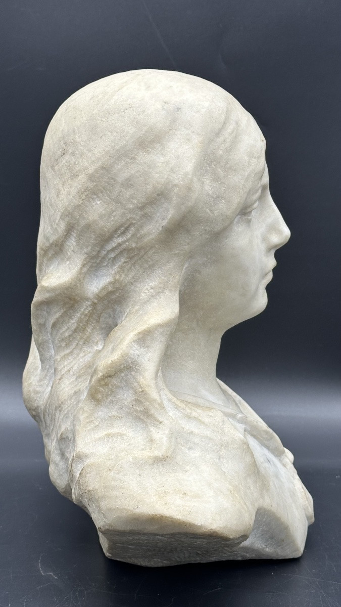 Buste en marbre « Jeune fille » (Jeanne d'Arc ?) - XIXe siècle-photo-1